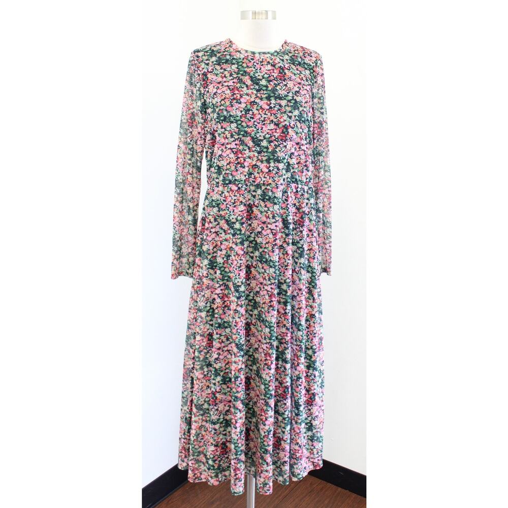 Eva Franco Anthropologie Fiona Mesh Multi Color Floral Midi Maxi Dress Size M
